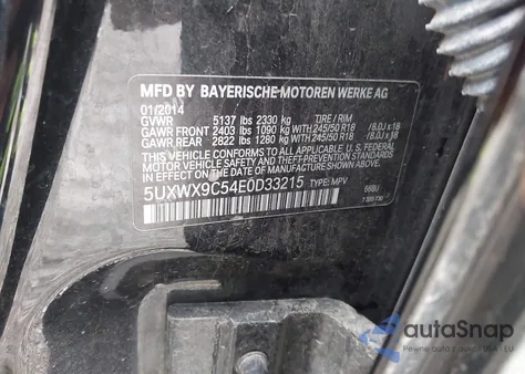 2014 BMW X3 xDrive28I z USA, uszkodzony, nr VIN 5UXWX9C54E0D33215